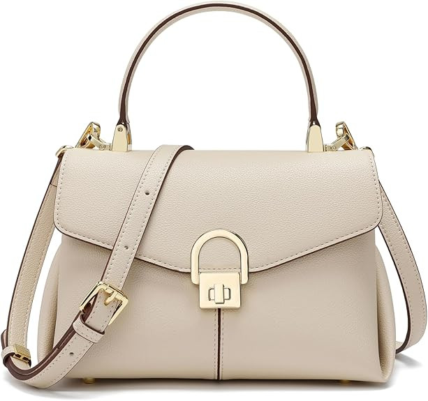 Top Handle Leather Tote Satchel Bag for Women, Ladies Shoulder Purses with Metal Button Lock | Amazon (US)