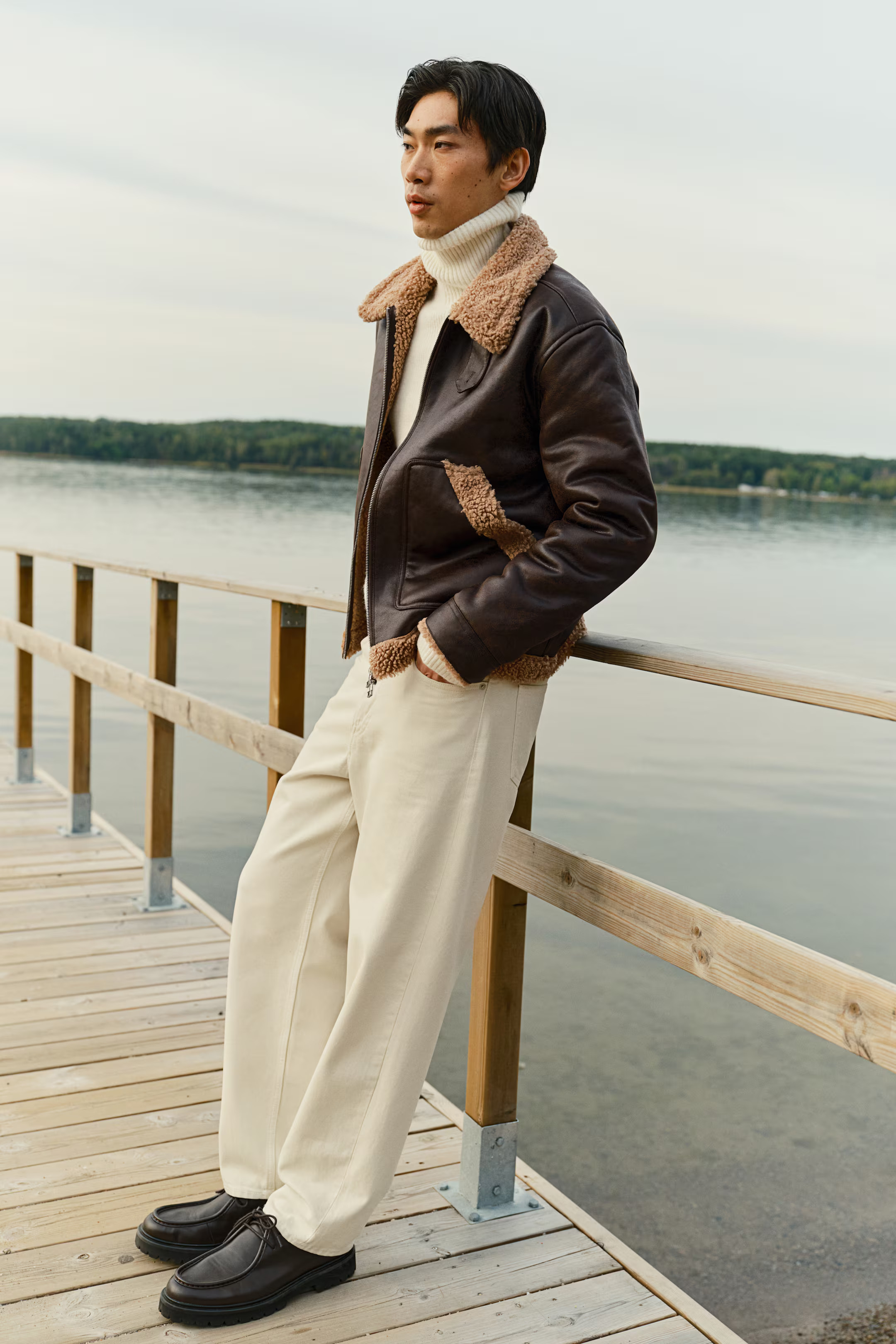 Regular Fit Teddy-Trimmed Jacket - Brown/beige - Men | H&M US | H&M (US + CA)