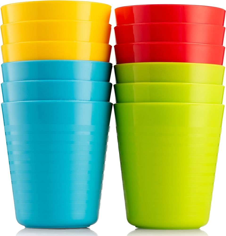 PLASKIDY Kids Cups - Set of 12 Kids Plastic Cups - 8 oz Kids Drinking Cups -Plastic Cups Reusable... | Amazon (US)