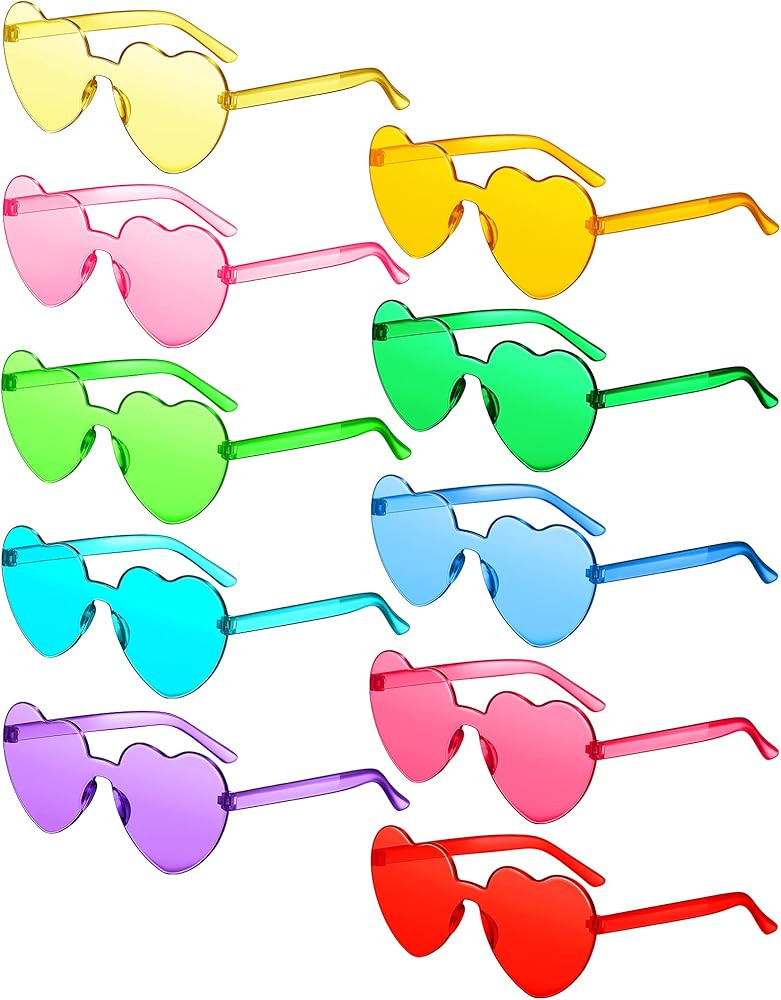 CHENGU 10 Pairs Heart Shape Sunglasses Rimless Heart Glasses Frameless Glasses Candy Color Transp... | Amazon (US)