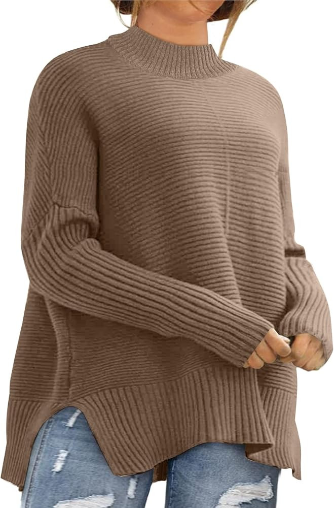 Eytino Womens Plus Size Sweaters Long Sleeve Crew Neck Split Hem Casual Oversized Ribbed Knit Tun... | Amazon (US)