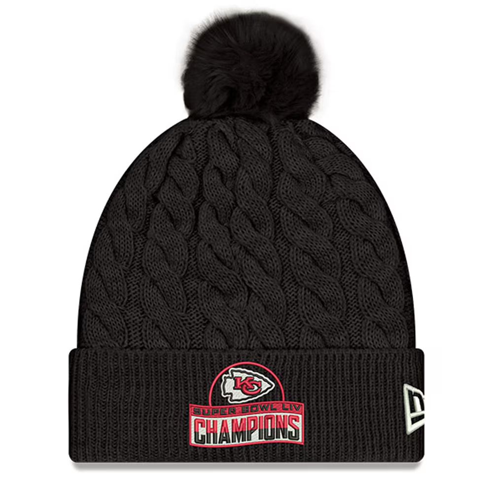 Women's Kansas City Chiefs New Era Black Super Bowl LIV Champions Cable Knit Hat | NFL Shop
