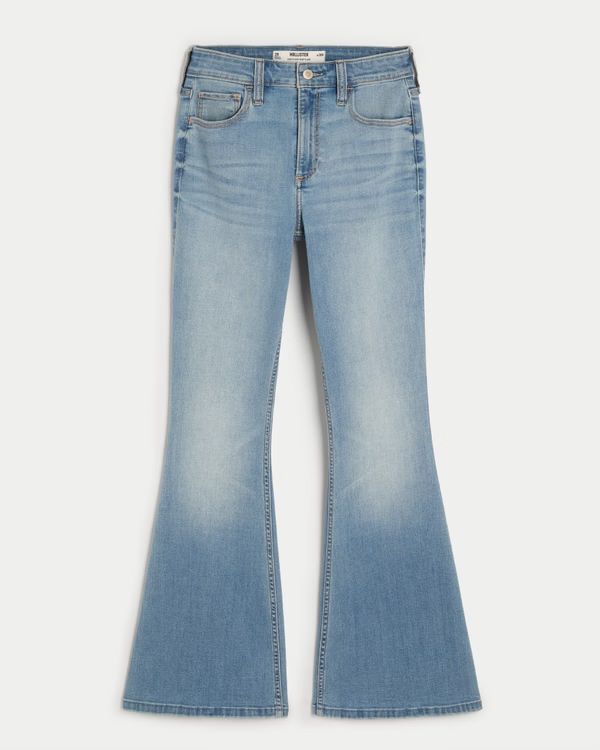 Curvy High-Rise Medium Wash Flare Jeans | Hollister (US)