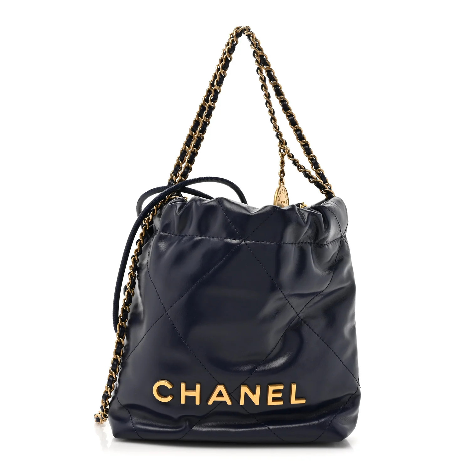Shiny Calfskin Quilted Mini Chanel 22 Navy Blue | FASHIONPHILE (US)