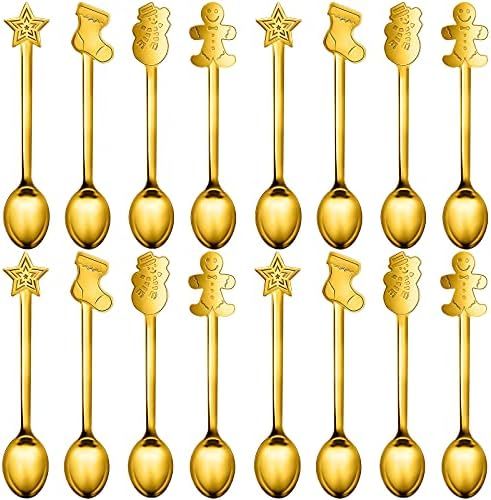 16 Pieces Christmas Spoon Set Christmas Stirring Spoon Creative Stainless Steel Coffee Spoon Tea Spo | Amazon (US)