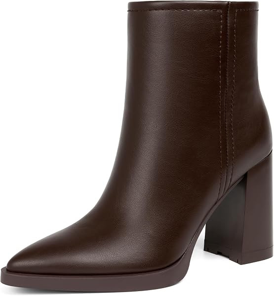 Ankle Boots for Women High Heel Pointed Toe Chunky Booties | Amazon (US)