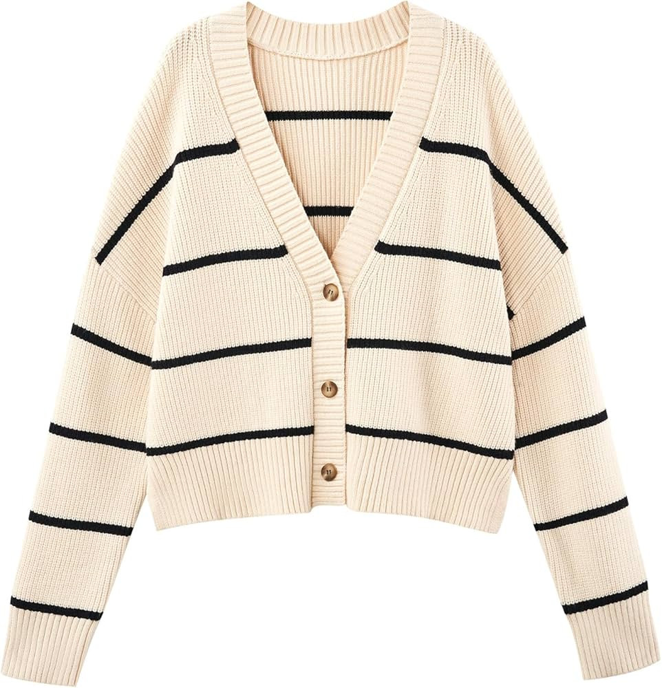 LILLUSORY Women's Lightweight Cropped Cardigan 2023 Open Front Button Sweaters V Neck Cardigans K... | Amazon (US)