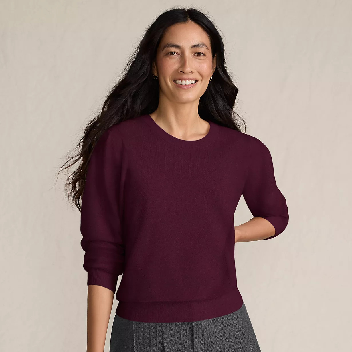 Women's Cashmere Puff Sleeve Crew Neck Sweater | Lands' End (US)