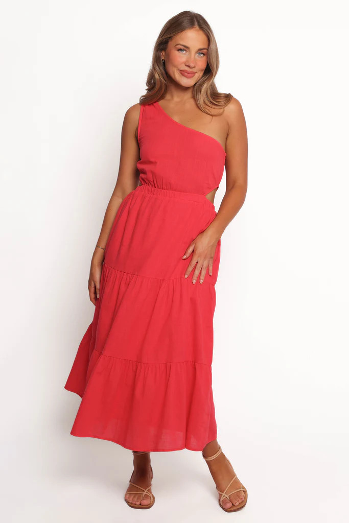 Teresa One Shoulder Midi Dress - Red | Petal & Pup (US)