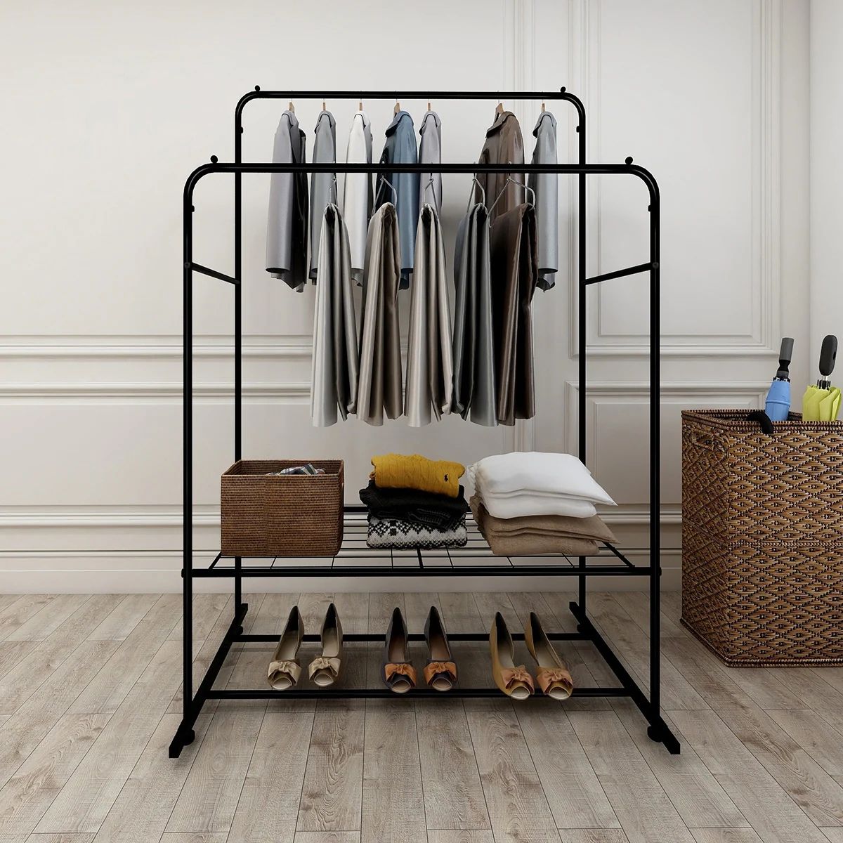 Global Pronex Garment Rack Freestanding Hanger Double Rods Multi-functional Bedroom Clothing Rack | Bed Bath & Beyond