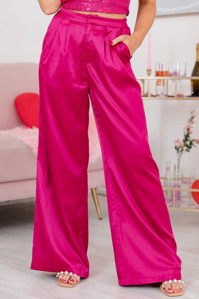 So Easy To Love Pink Satin Wide Leg Pants | Pink Lily