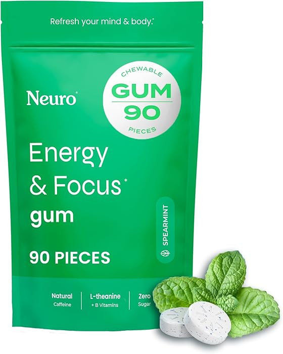 Neuro Energy & Focus Gum - 40mg Natural Caffeine Gum & Nootropic Energy Supplement with L-Theanin... | Amazon (US)