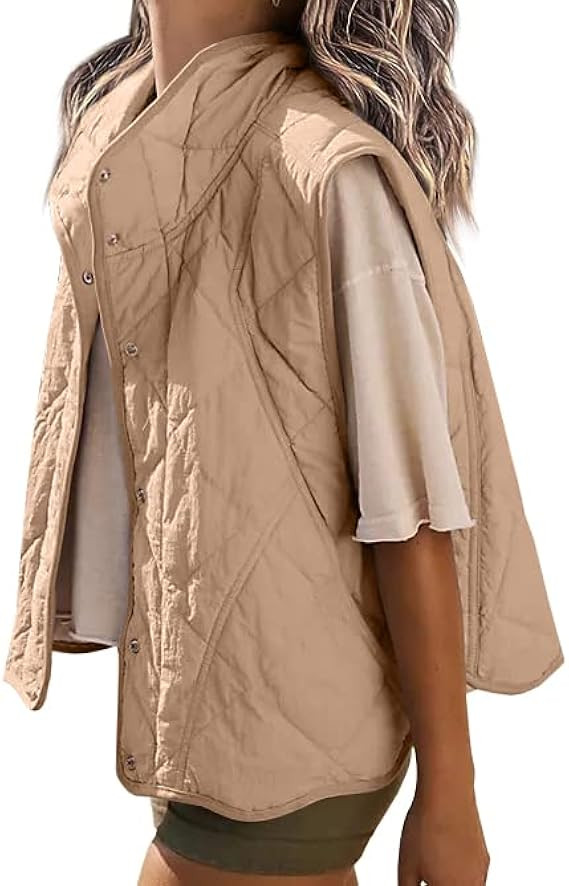 Veatzaer Womens Puffer Vest Cropped Quilted Stand Collar Lightweight Jacket Sleeveless Button Dow... | Amazon (US)