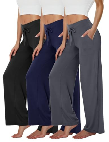Showitty 1/3 Pack Women's Wide Leg Pants with Pockets, Casual Loose Pajama Palazzo Trousers Sweat... | Amazon (US)