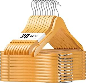 HOUSE DAY Wooden Hangers 20 Pack Wood Clothes Hangers Smooth Finish Wooden Coat Hangers for Close... | Amazon (US)