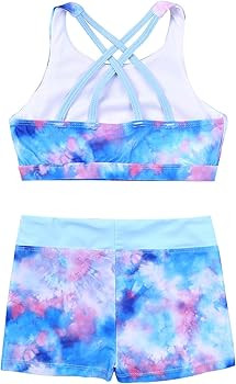 Moily Big Girls Polka Dot 2 Pcs Athletic Outfit Criss Cross Crop Top with Booty Shorts Dancewear ... | Amazon (US)