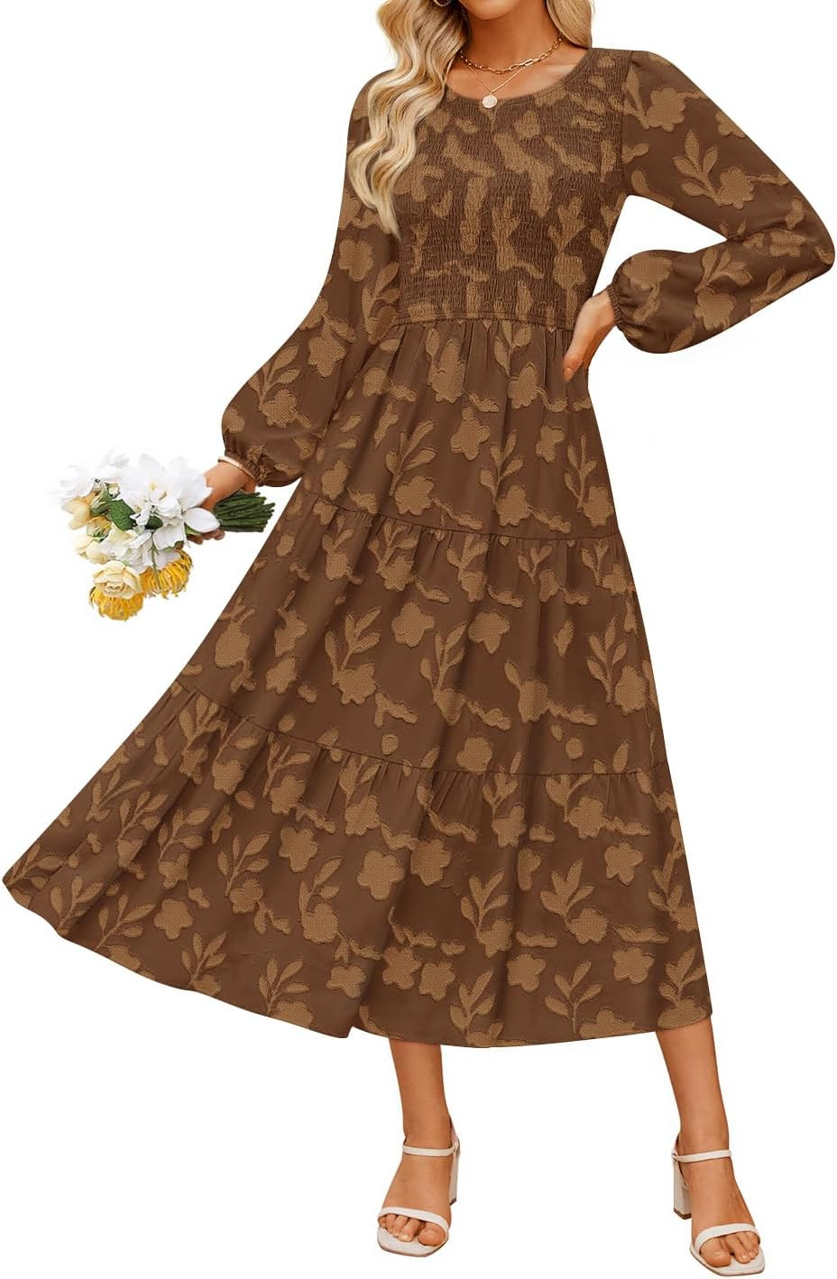 ZESICA Womens Fall Wedding Guest Long Sleeve Boho Midi Dress | Amazon (US)