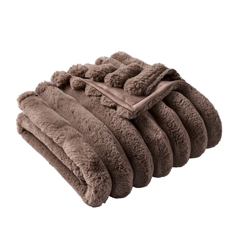 Better Homes & Gardens Brown Basket Exaggerated Channel Faux Fur Oversized Throw, 50" x 72" | Walmart (US)
