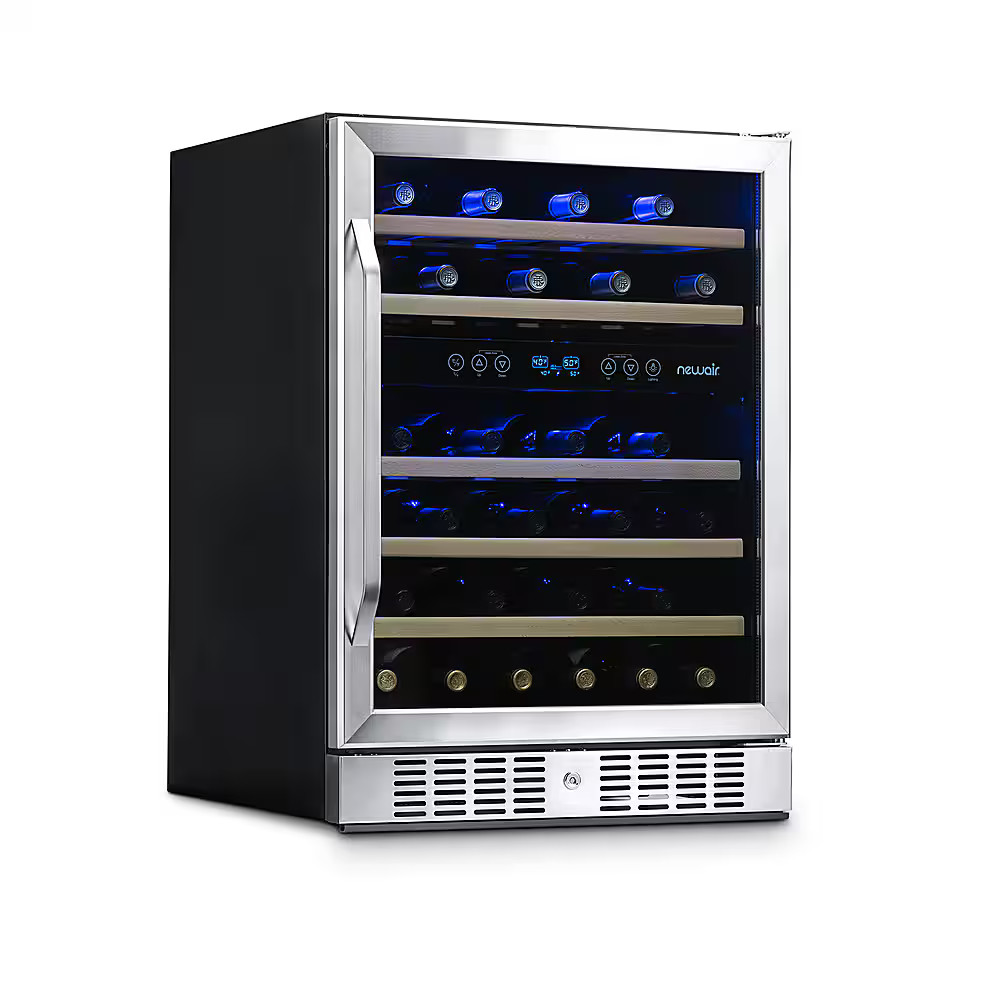 NewAir 24” Built-in 46 Bottle Dual Zone Compressor Wine Cooler in Stainless Steel, with Beech W... | Best Buy U.S.
