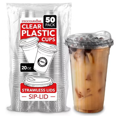 Stock Your Home 20-oz Disposable Clear Plastic Cups with Lids (Set of 50) | Target