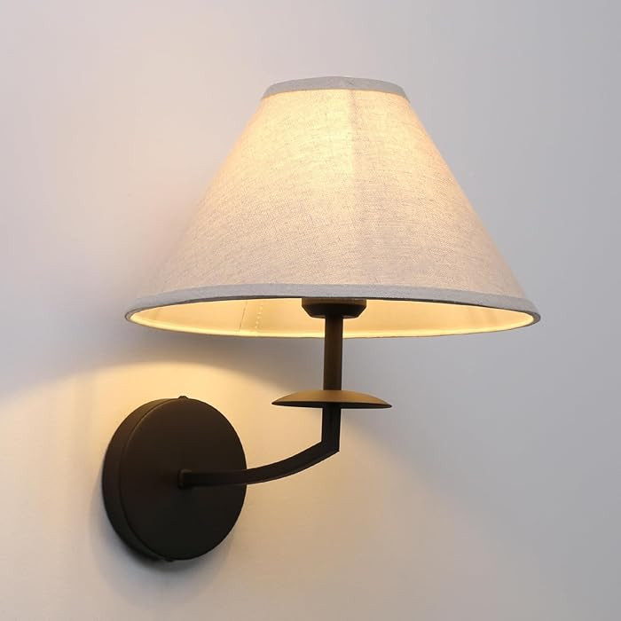 Pathson Hardwired Fabric Wall Sconce Linen Big Cone Lampshade, Vintage Wall Vanity Light Fixture ... | Amazon (CA)