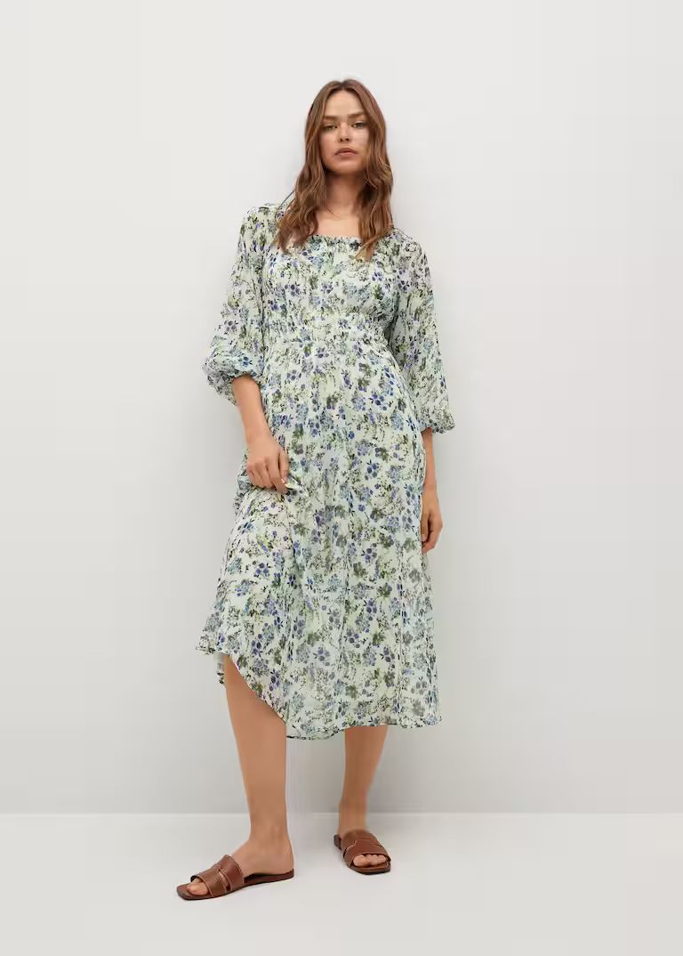 Printed dress with balloon sleeves  -  Women | Mango USA | MANGO (US)