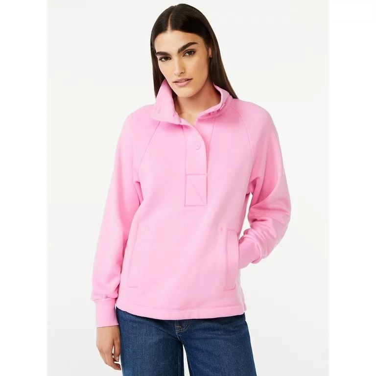 Free Assembly Women's Placket Popover Sweatshirt Top with Raglan Sleeves | Walmart (US)