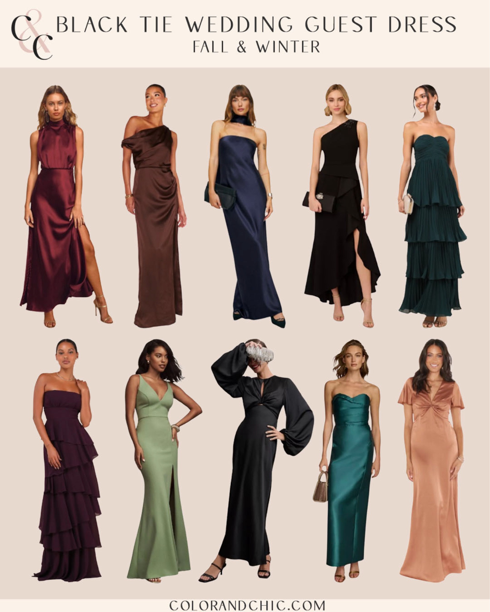 Black tie wedding guest dresses for the fall and winter! I love the moody colors, silhouettes, and fabrics. So pretty for weddings or events 

#LTKStyleTip #LTKWedding #LTKParties