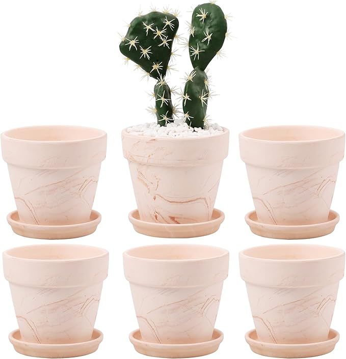 Yishang Terra Cotta Pots with Saucer/Ceramic Tray,6-Pack Large Terracotta Pots Clay Pots 4.6'' Cl... | Amazon (US)