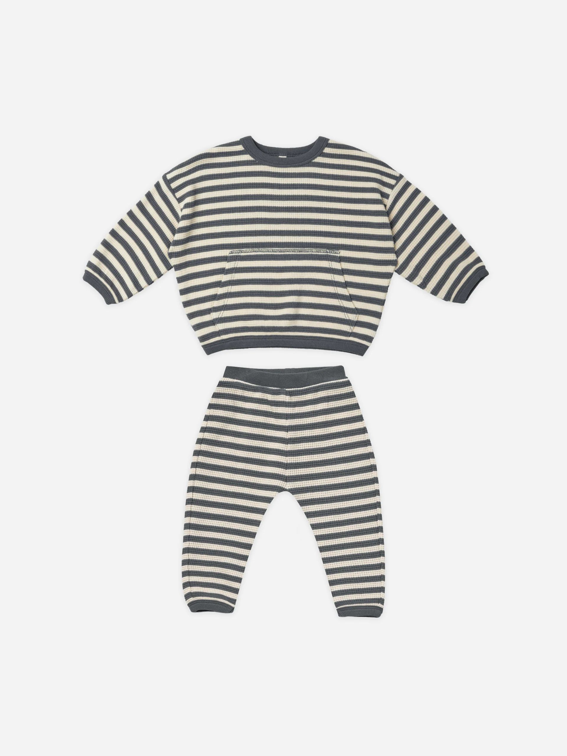 Waffle Sweater + Pant Set || Navy Stripe | Rylee + Cru