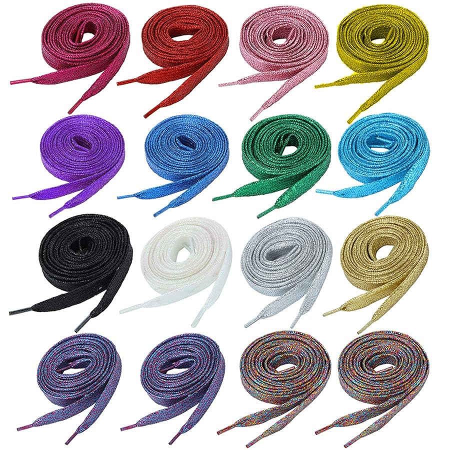 WILLBOND 16 Pairs Glitter Colored Shoelaces 42 Inch Shoe Laces for Flat Sneakers Skate Shoes Spor... | Amazon (US)