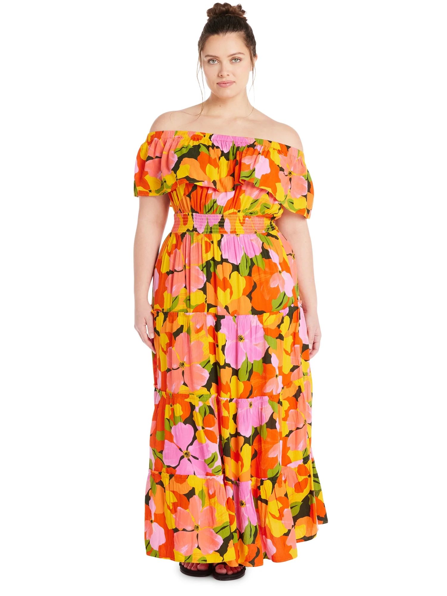 Terra & Sky Women's Plus Size Off The Shoulder Maxi Dress, Sizes 0X-4X | Walmart (US)