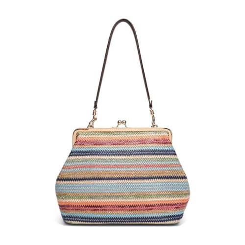 Kiss-lock Bag for Women Large Woven Purse Retro Top Handle Handbag Kiss Clasp Shoulder Bag Tote Purse Satchel | Amazon (US)