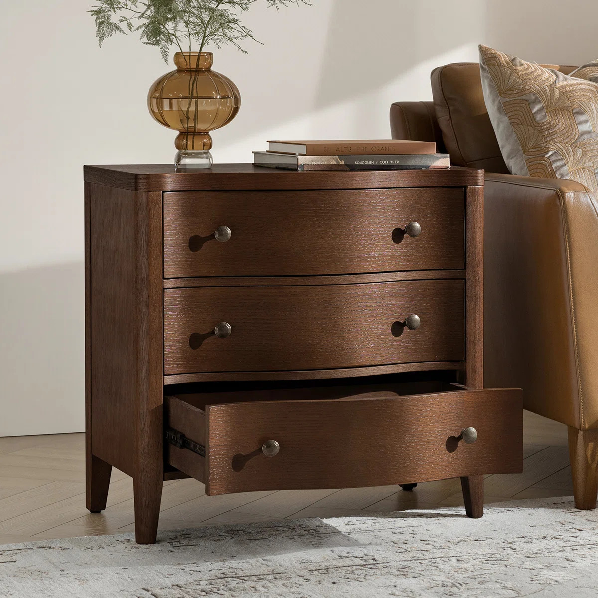 Elfine Modern 27''W 3-Drawers Curves End Table with Built-In Charging Station | Wayfair North America