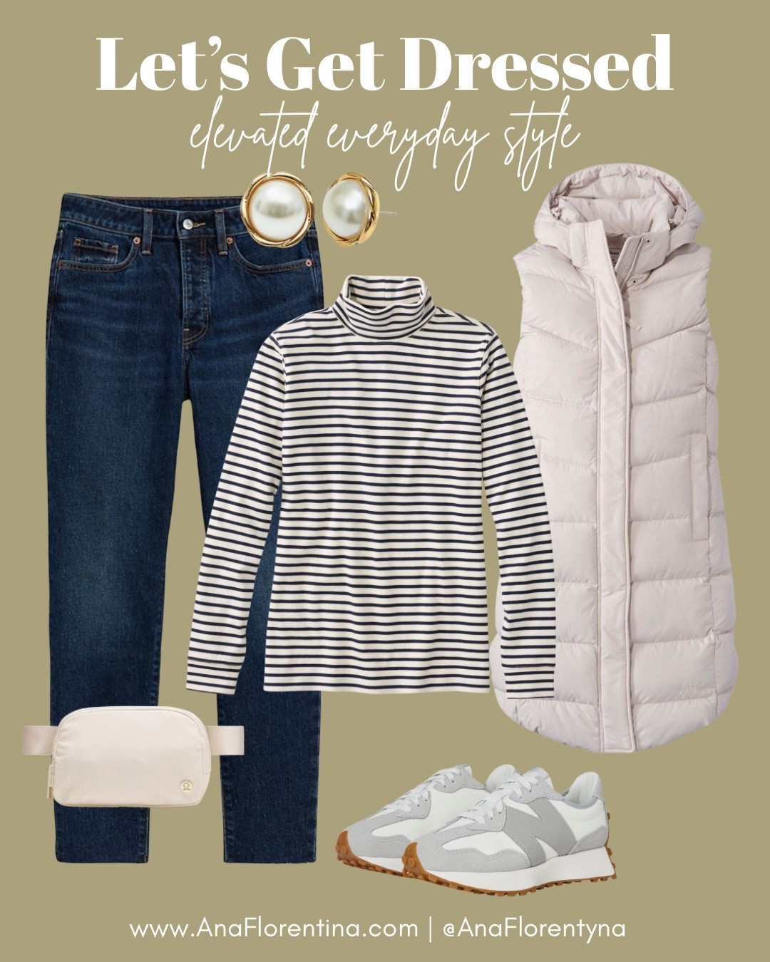 Dark wash denim straight, long puffer vest, striped turtleneck, belted bag, sneakers outfit everyday casual 🤎

#LTKFindsUnder100 #LTKStyleTip #LTKSeasonal
