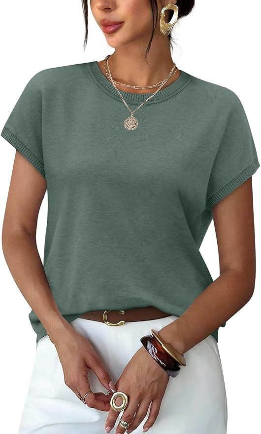 WIHOLL Short Sleeve Sweater for Women Summer Tops Crew Neck Fashion Clothing Tshirts Shirts Trave... | Amazon (US)