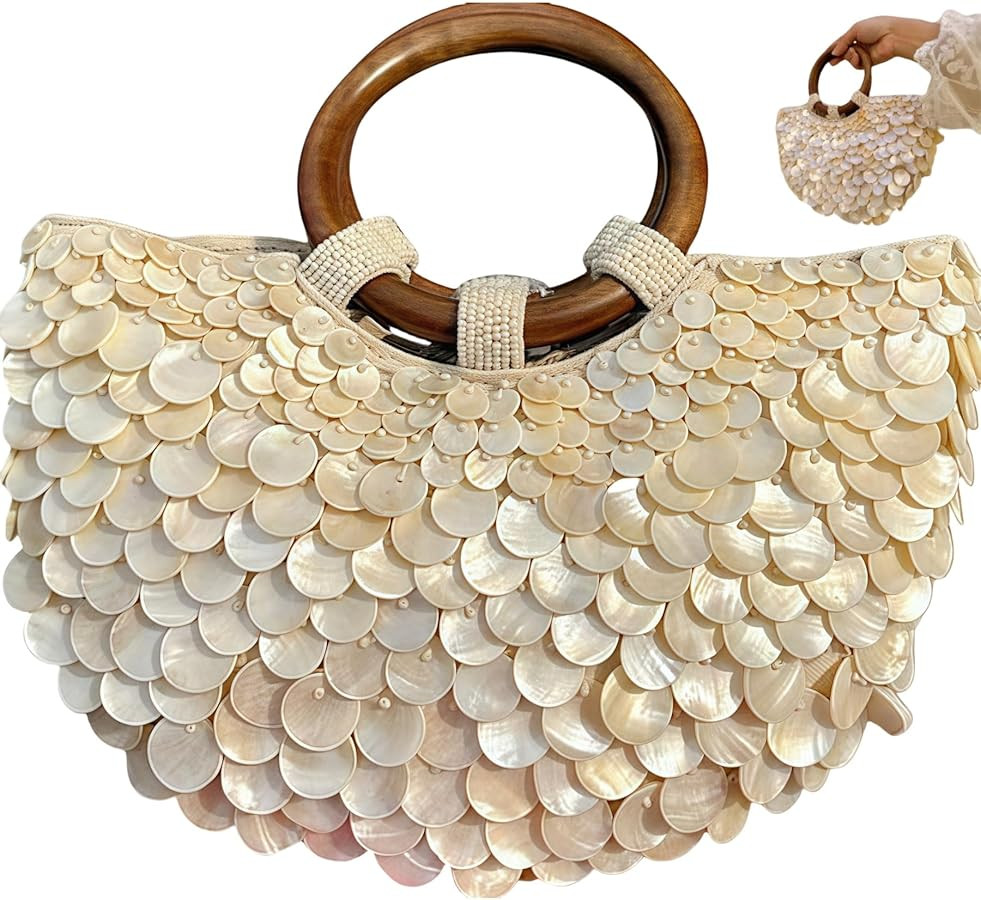 Shell Beaded Clutch Purse for Women Beaded Shell Purse Summer Beach Tote Bag Beach Evening Handba... | Amazon (US)