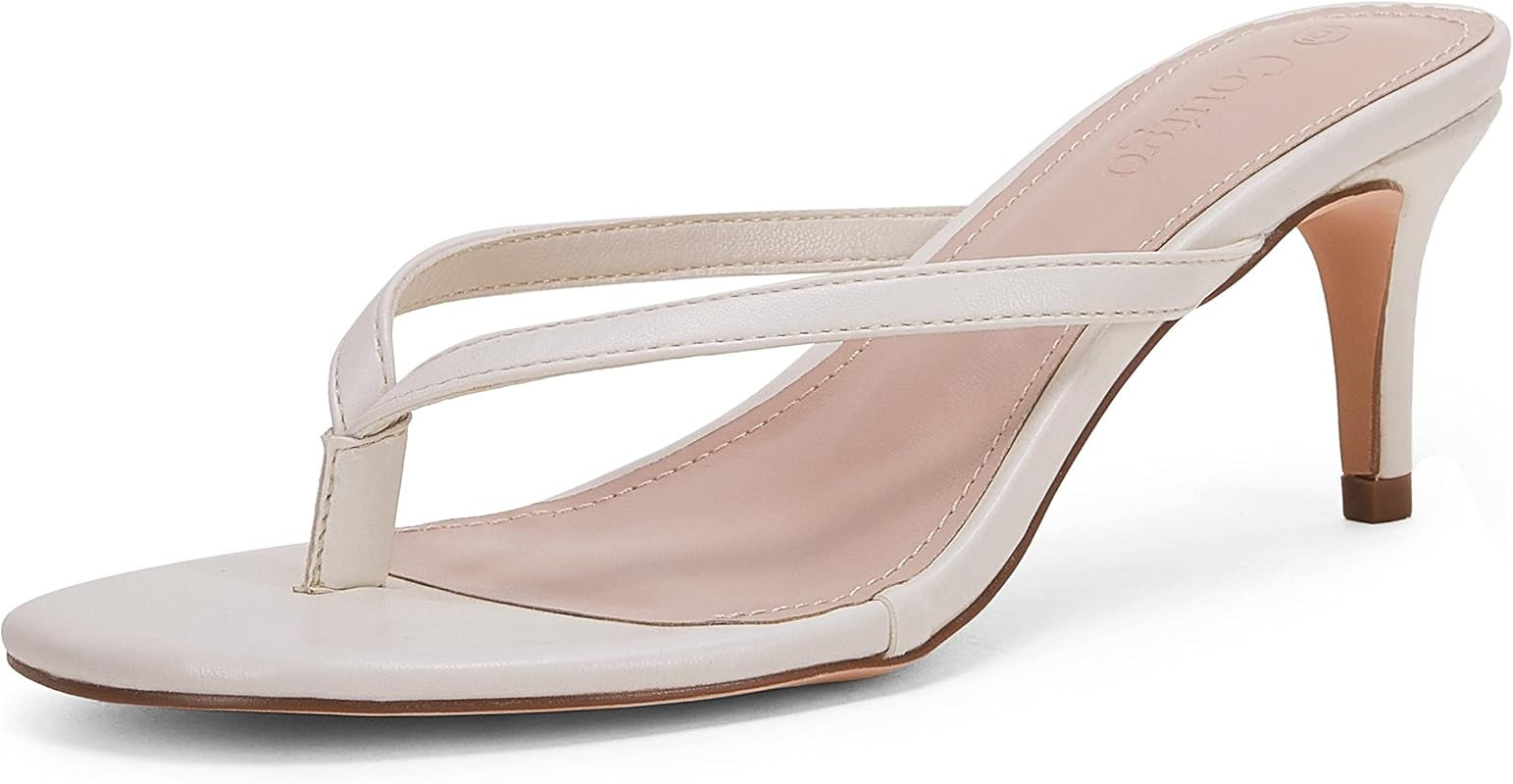 Coutgo Women's T Strap Flip Flops Thong Slip On Heeled Sandals Slide Kitten Heel Comfortable Shoes | Amazon (US)