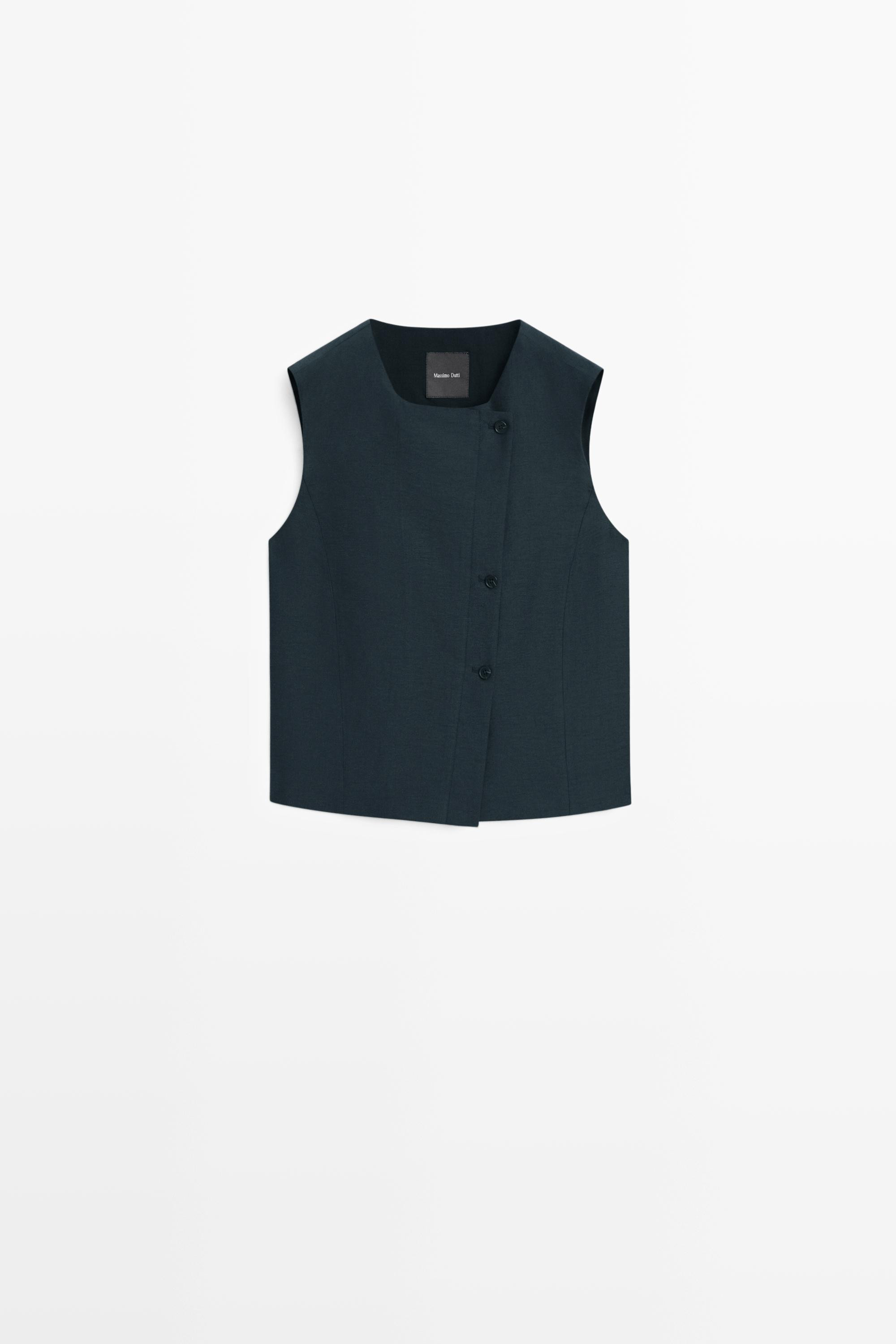 Linen asymmetric buttoned vest | Massimo Dutti US
