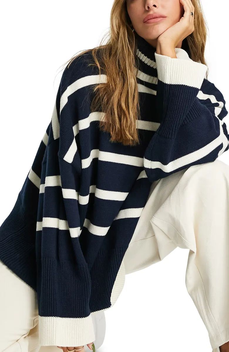 Stripe Oversize Turtleneck Sweater | Nordstrom