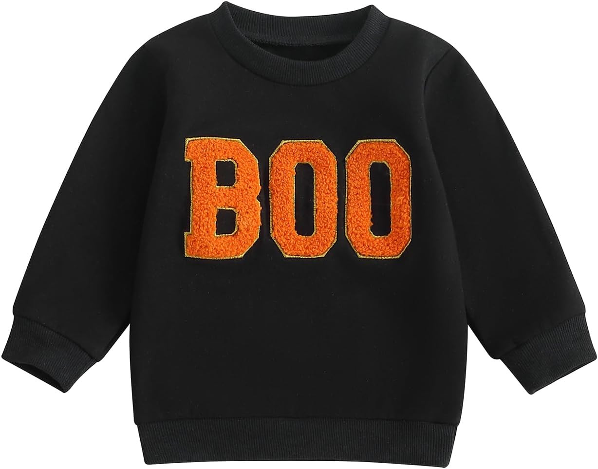 Toddler Girl Boy Fall Baby Outfit Embroidered Halloween Sweatshirt Oversized Pullover sweater Pumpkin Clothes | Amazon (US)