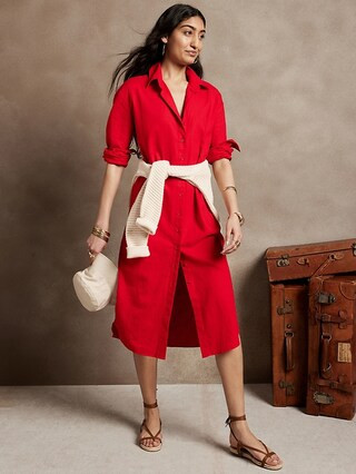 Linen-Blend Midi Shirtdress | Banana Republic Factory