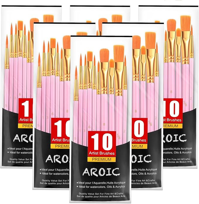 AROIC Acrylic Paint Brushes, 6 Packs/60 pcs Nylon Hair Paint Brush Set for All Purpose Oil Waterc... | Amazon (US)