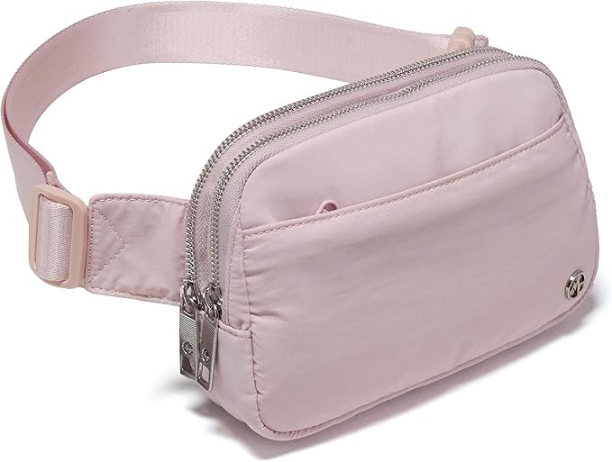 Pander Everywhere Belt Bag for Women, 5 Zipper Pockets Nylon Crossbody Fanny Pack Purse (Pink). | Amazon (US)