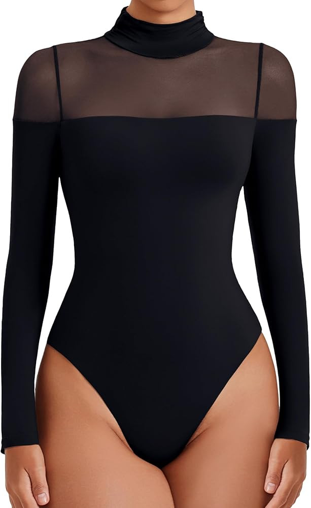 Avidlove Women's Long Sleeve Bodysuits Thong Turtle Neck Body Suit Mesh Going Out Leotard Tops On... | Amazon (CA)