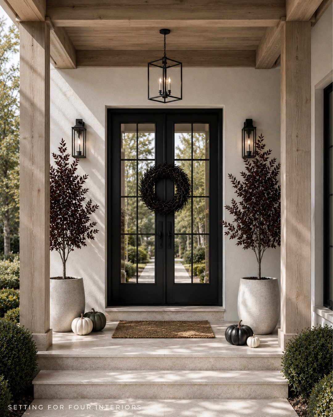 Neutral, elevated Amazon Halloween front porch decor, outdoor, exterior, black, white, neutral, Restoration Hardware style, Arhaus style, crate & Barrel, plum faux tree, Halloween wreath, outdoor ceiling light, wall sconce, planter, door mat, organic modern, new traditional, minimalist, transitional home

#LTKhome #LTKsale #LTKstyletip