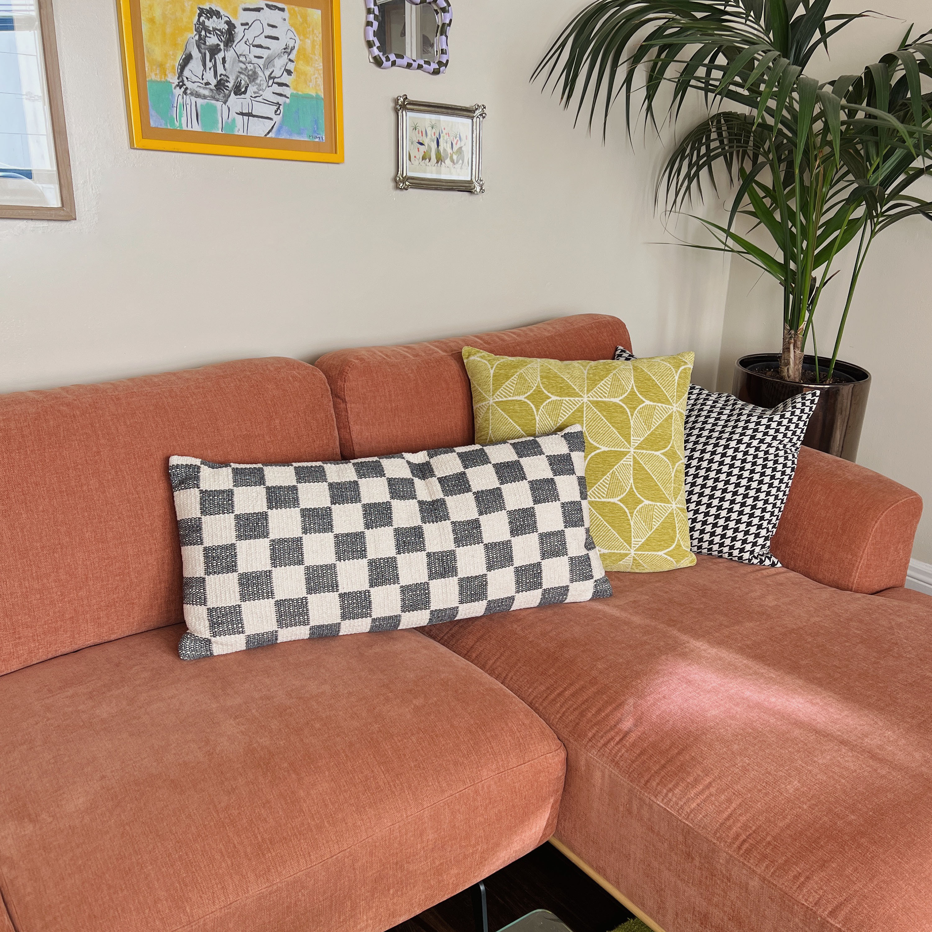 Extra Wide Ivory Checkered Lumbar Pillow | World Market