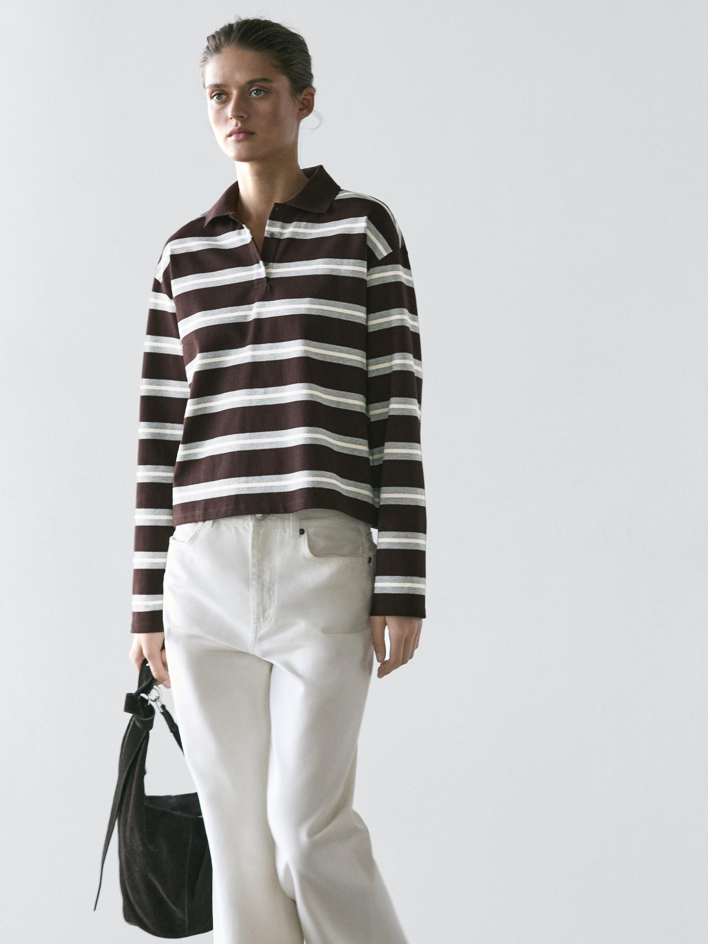 Cotton striped knit polo sweater | Massimo Dutti UK