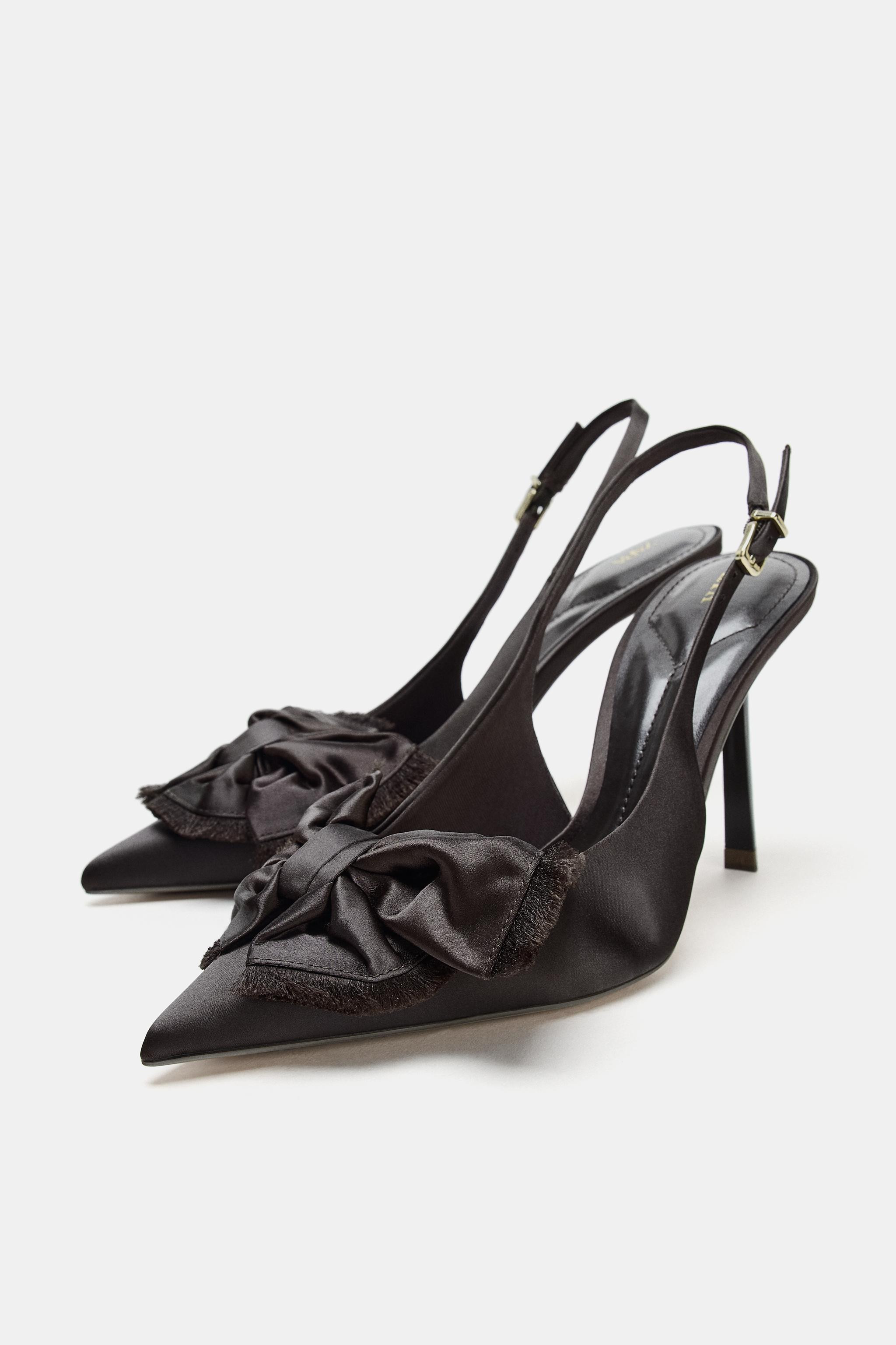 SATIN-FINISH SLINGBACK SHOES WITH BOW | Zara UK