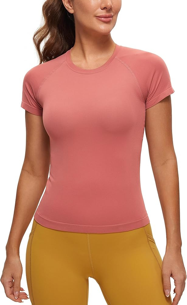 CRZ YOGA Women's Seamless Workout Tops Breathable Short Sleeve Gym Shirts Running Yoga Athletic T... | Amazon (US)